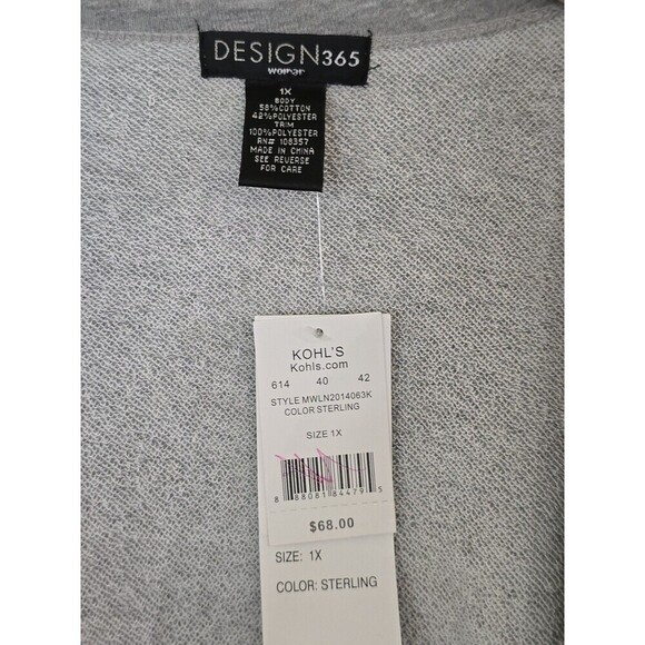 Design 365 Gray Open Front Cardigan Sweater Womens Size 1X Flowy - Picture 5 of 7